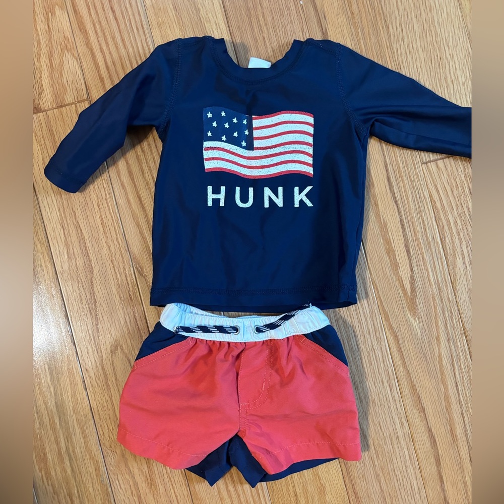 Carters Americana baby bathing suit shorts and swim shirt size 3 months